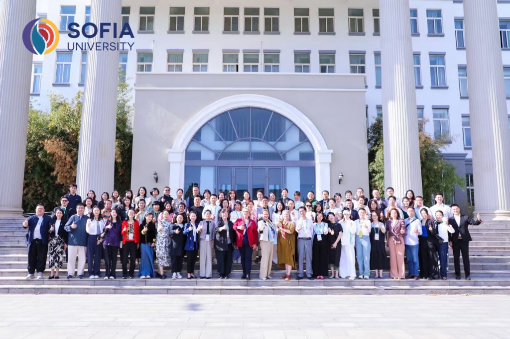 people on front steps of building